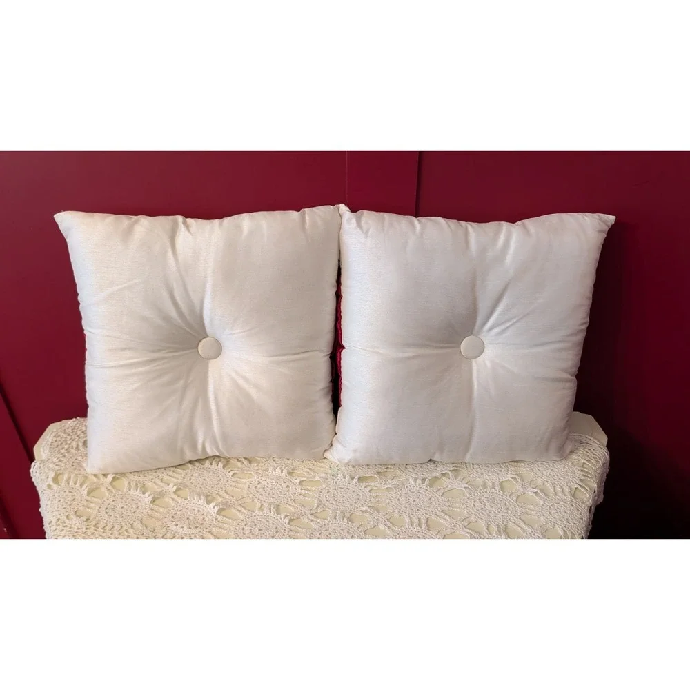 Set Of 2 Pier 1 Throw Pillows White With Red Bow Rhinestones 15